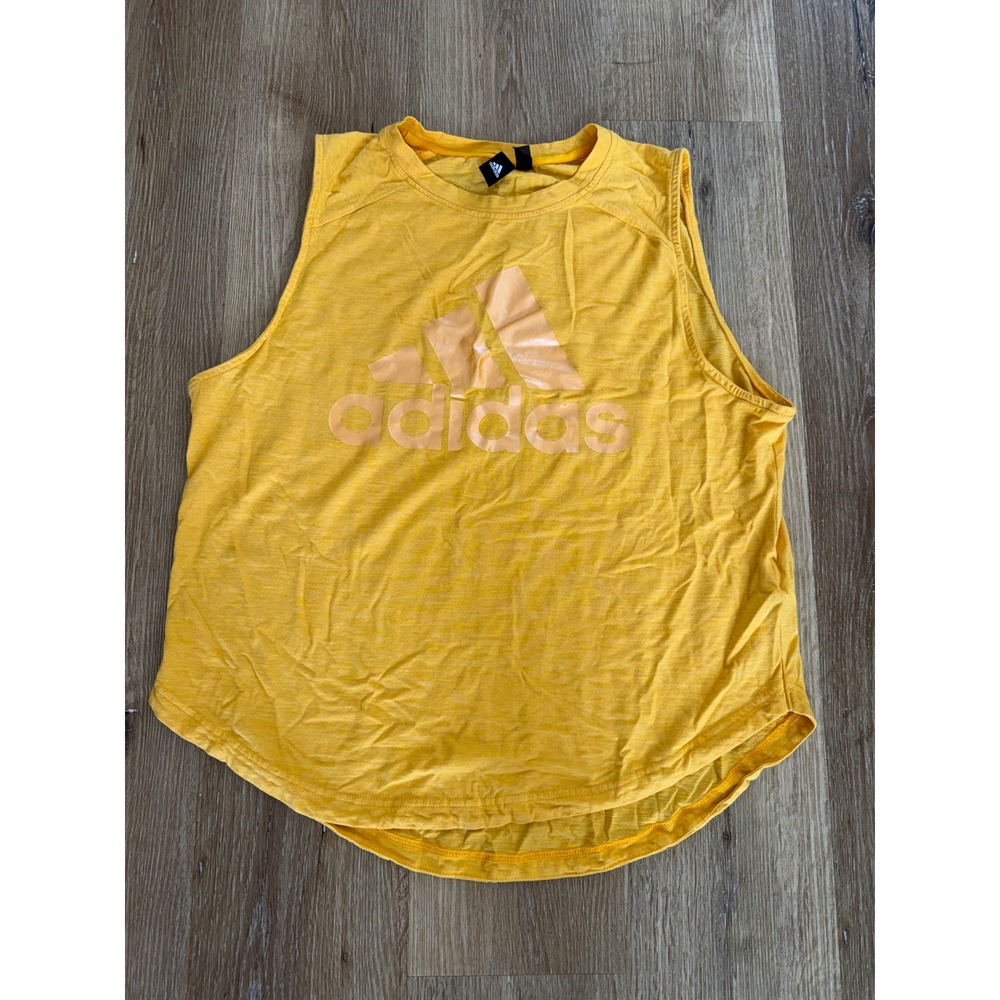 Adidas Muscle Tank Top Womens Large Yellow Graphic Logo DY3102 Excellent